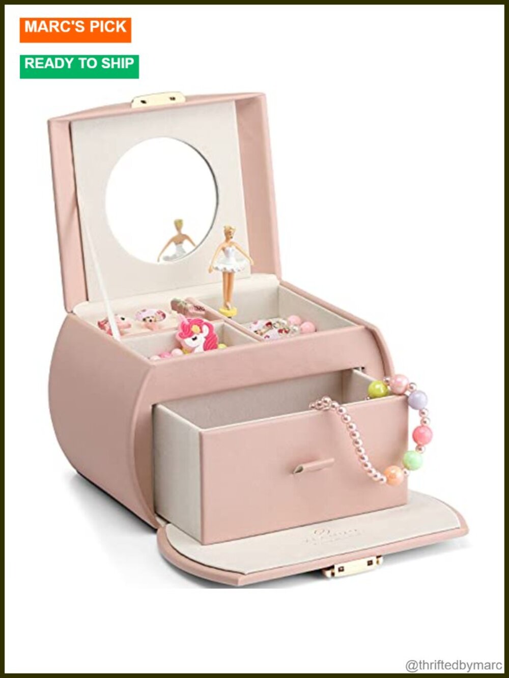 Girls Musical Jewelry Box Ballerina PU Leather Lock Drawer DIY Stickers